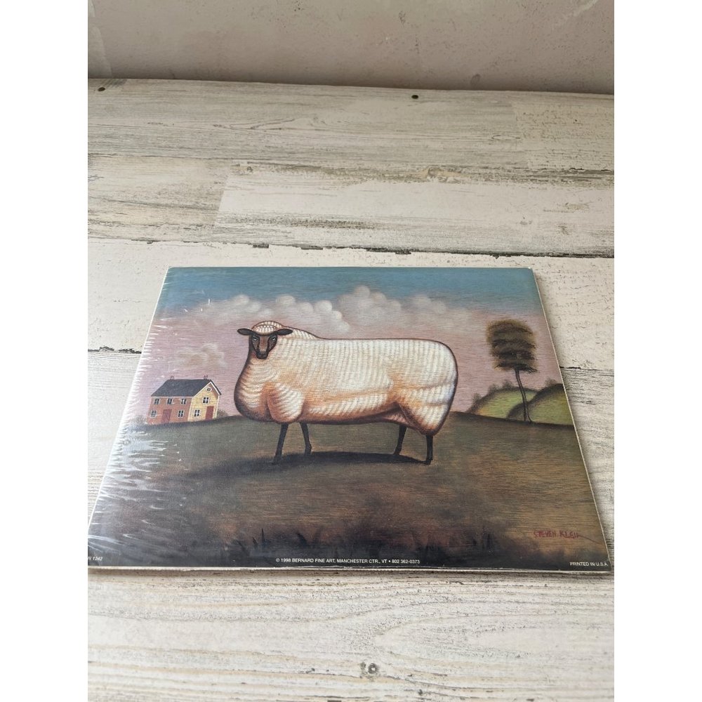 Stephen Klein 1998 folk art print  sheep cottage core country decor vintage art
